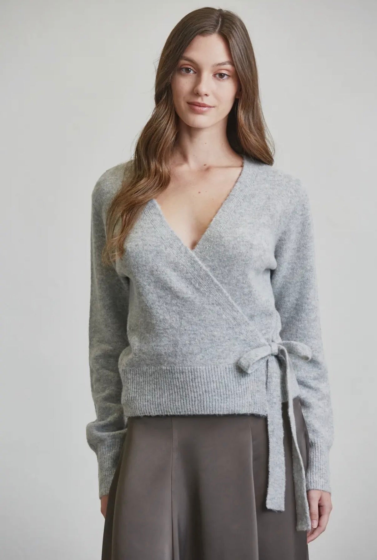 Grey Soft Knit Wrap Sweater