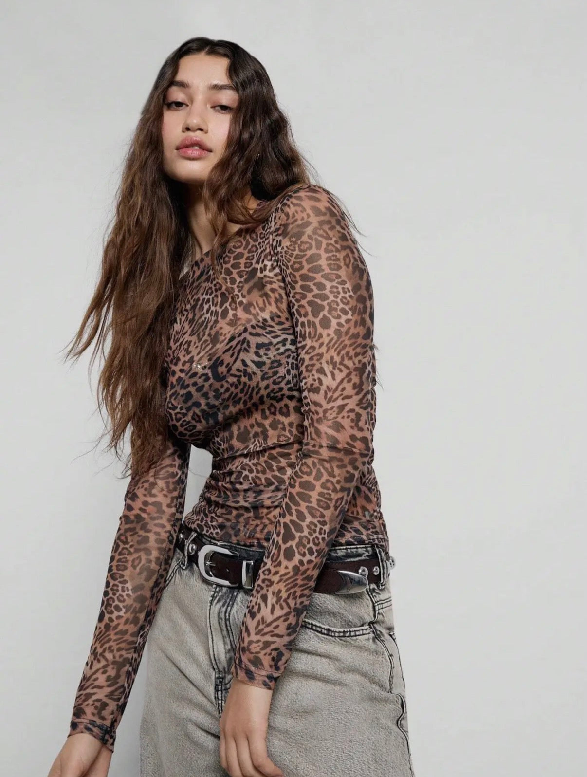 Leopard Print Mesh Top