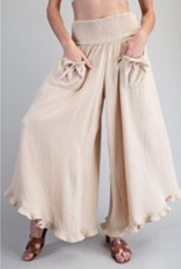 Gauze Bow Flowy Pants