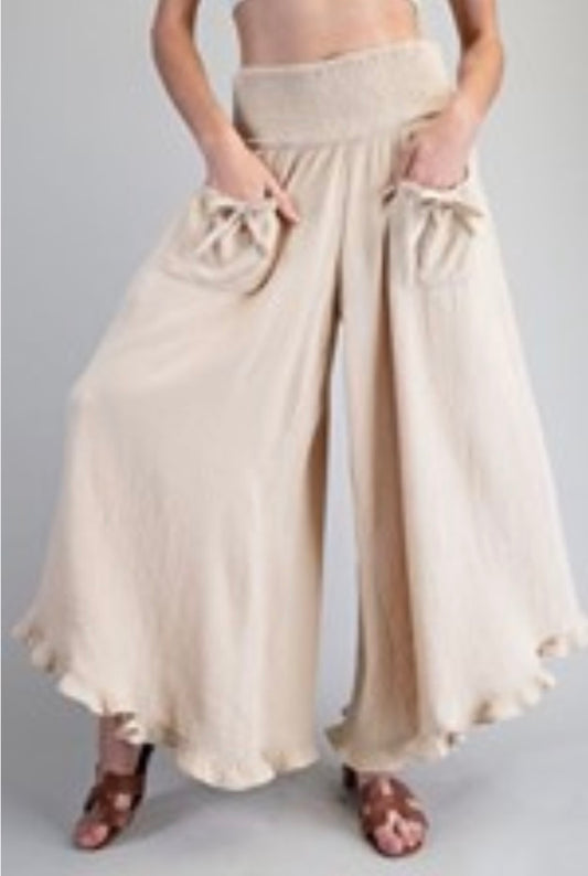 Gauze Bow Flowy Pants