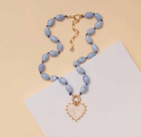 Blue Bead Heart Necklace