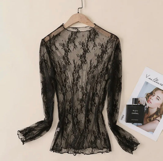 Black Lace Mesh Top