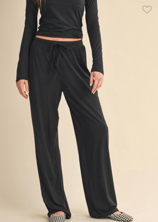 Black Soft Knit Jersey Wide Leg Pant