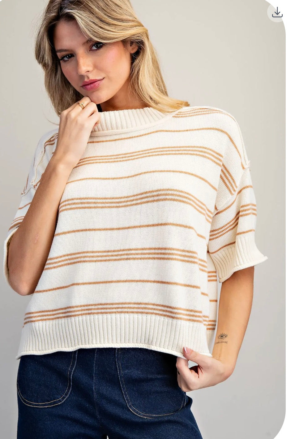 Striped Short Sleeve Ribbed Sweater Top
