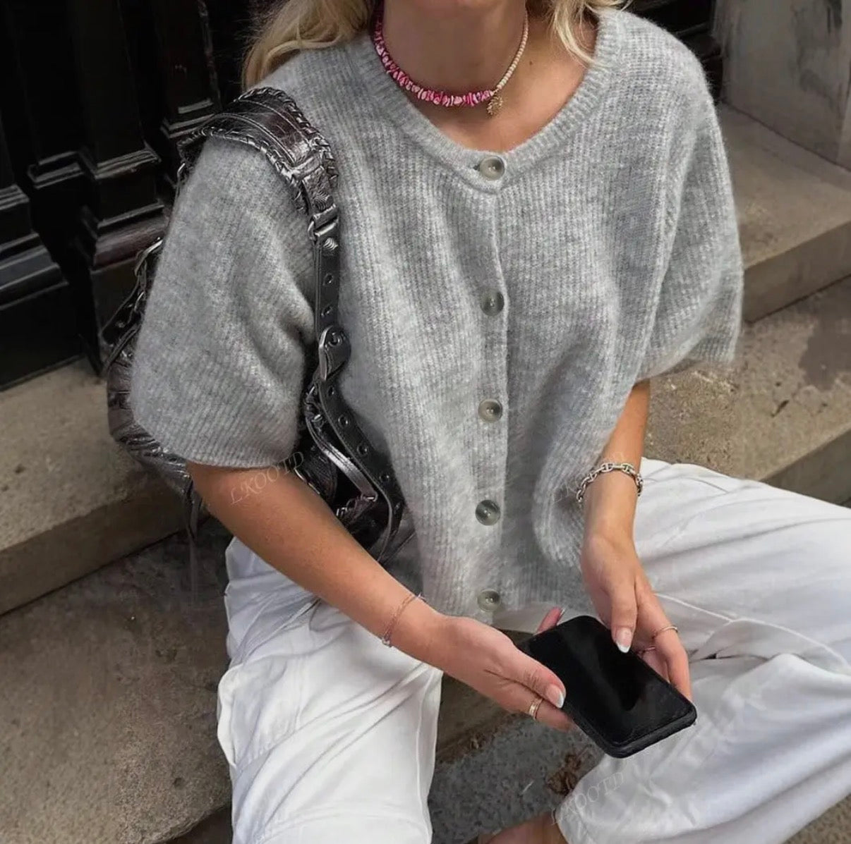 Short Sleeve Button Cardigan