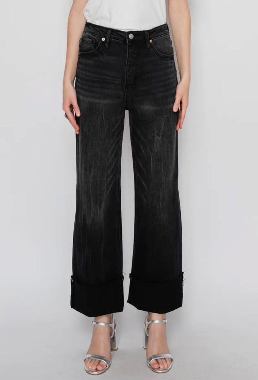Black High Ride Wide Leg Jean