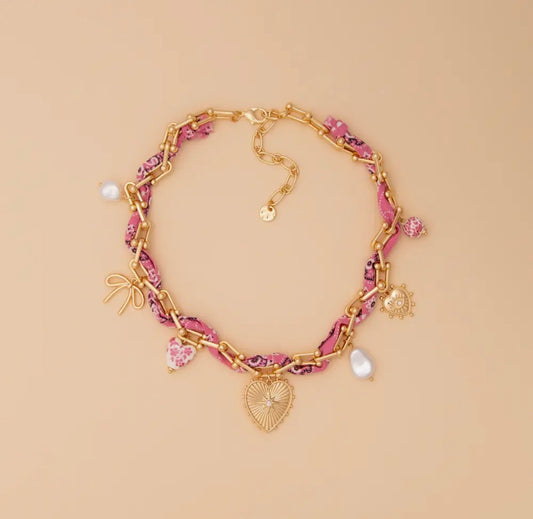 Pink Charm Bandana Necklace