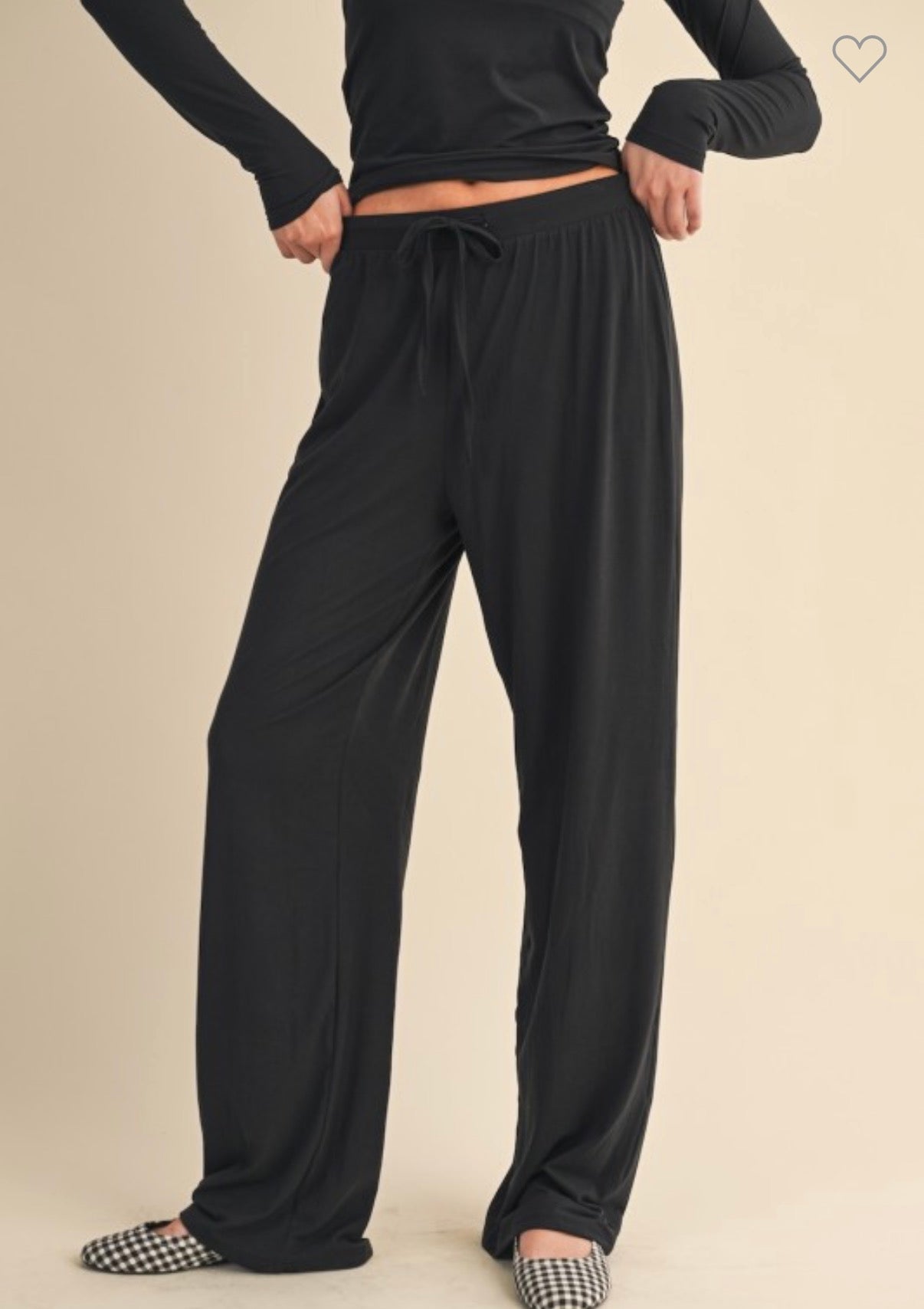 Black Soft Knit Jersey Wide Leg Pant