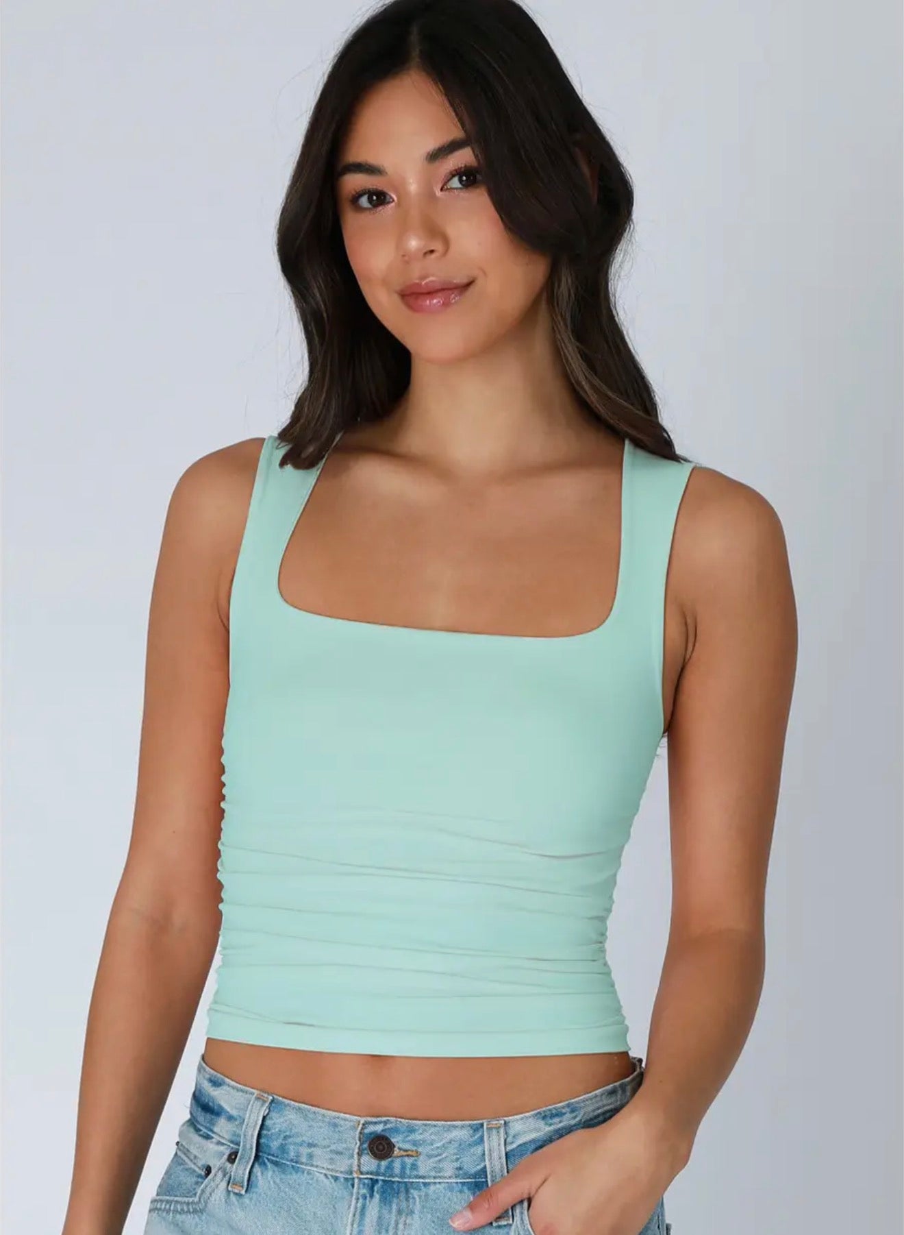 Island Aqua Square Neck Cinched Side Tank Top