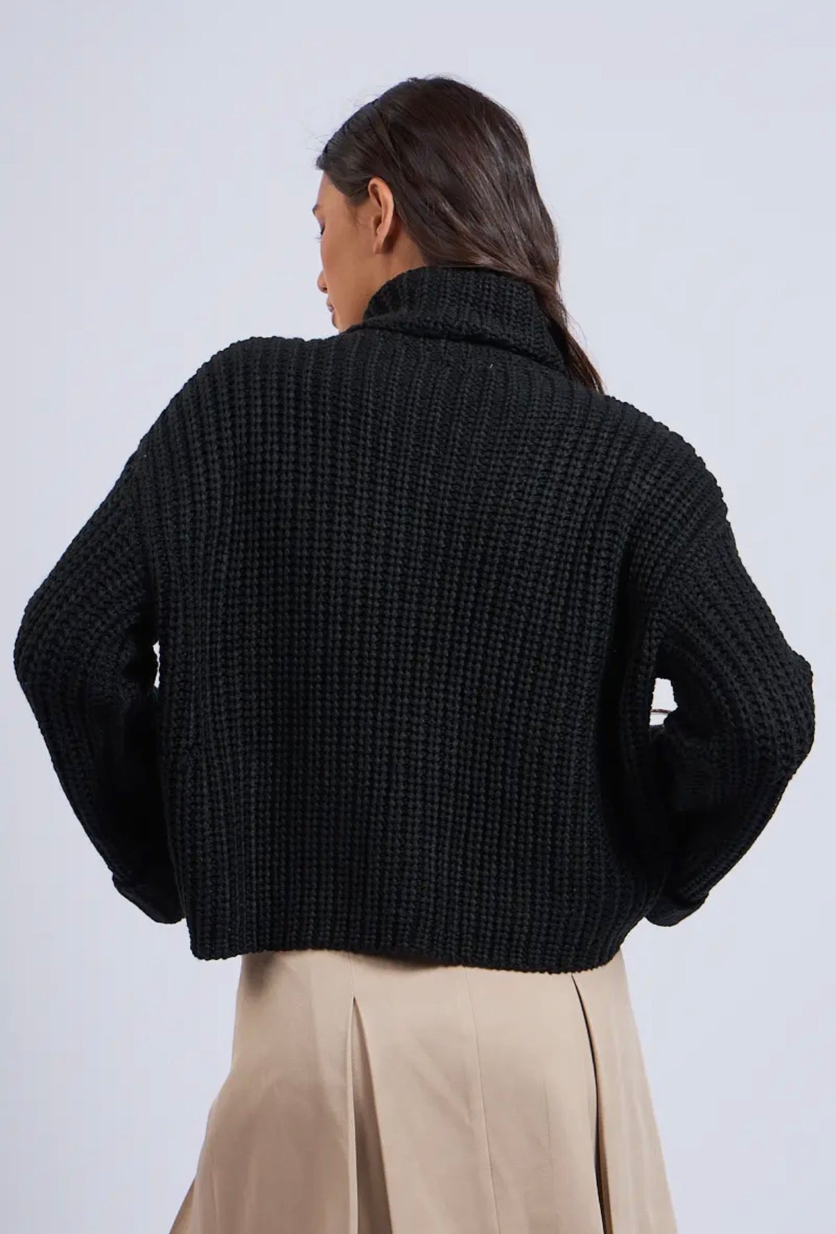 Black Turtle Neck Cable Knit Sweater