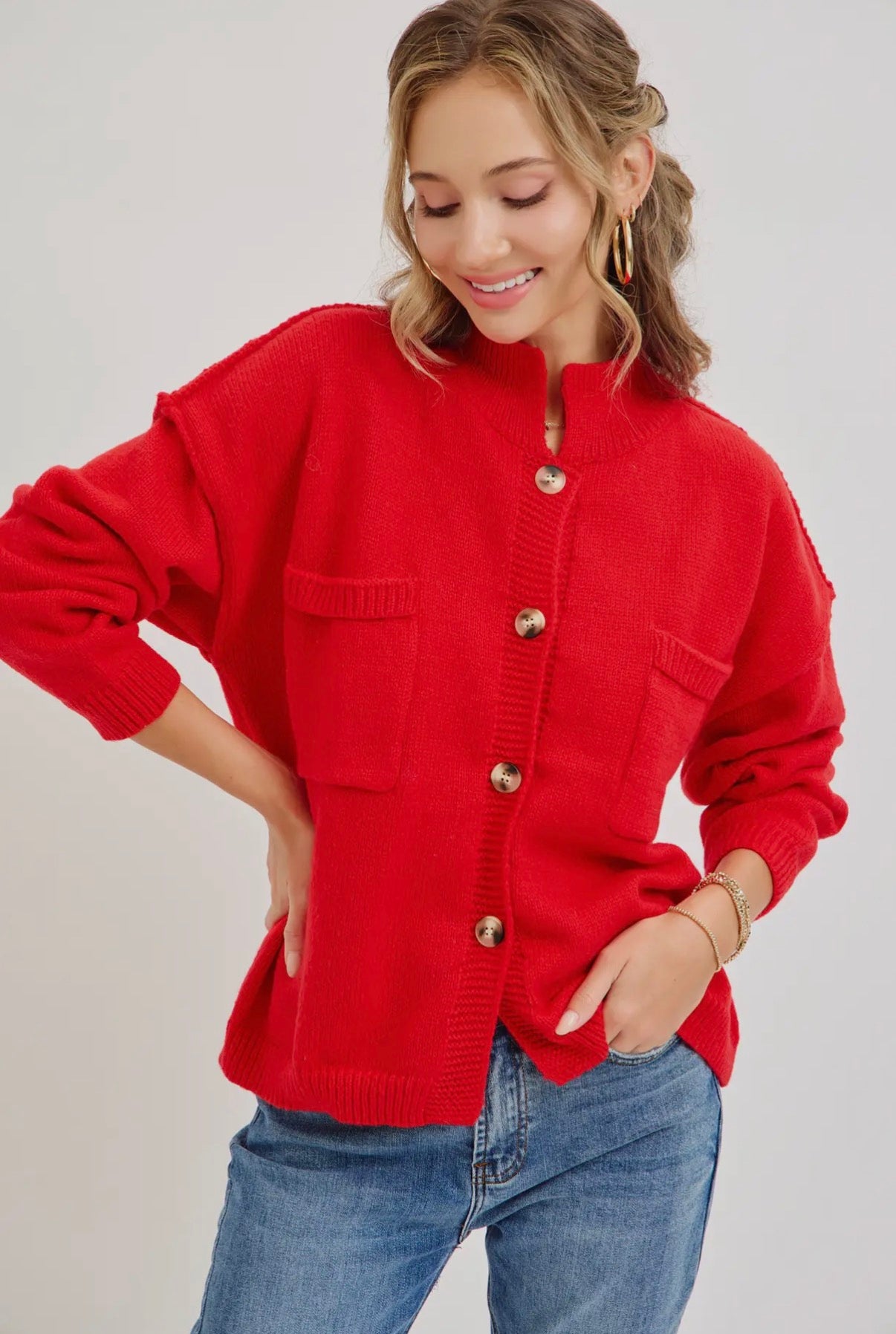 Red Sweater Knit Cardigan