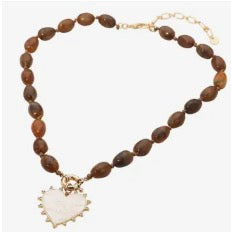 Brown Bead Heart Pearl Necklace
