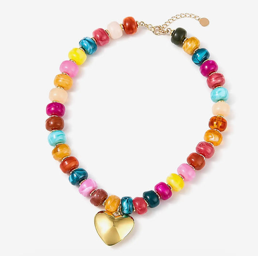 Colorful Heart Beaded Chunky Necklace