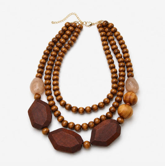 Wood Layered Beaded Necklace