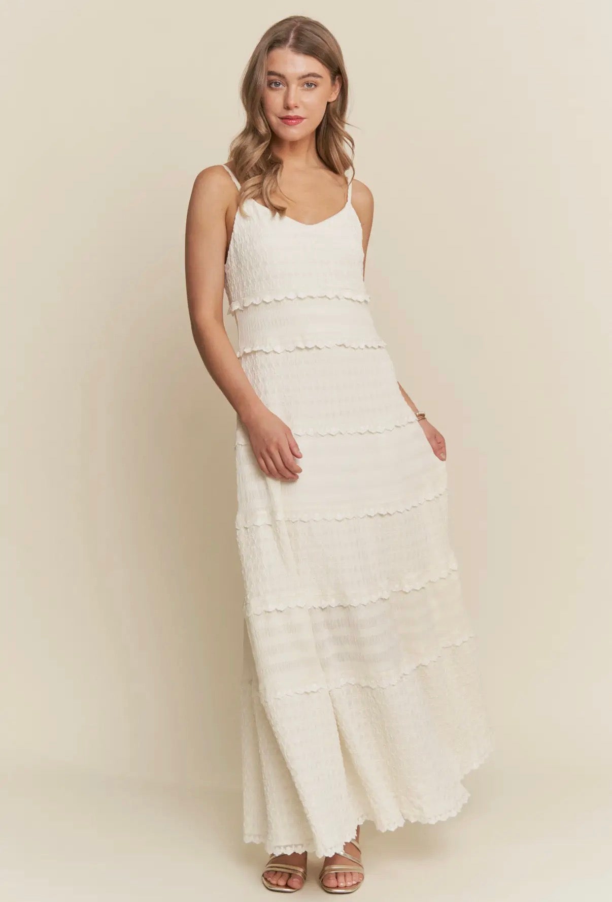 Tiered Lace Cream Maxi Dress