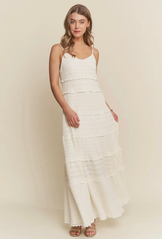 Tiered Lace Cream Maxi Dress