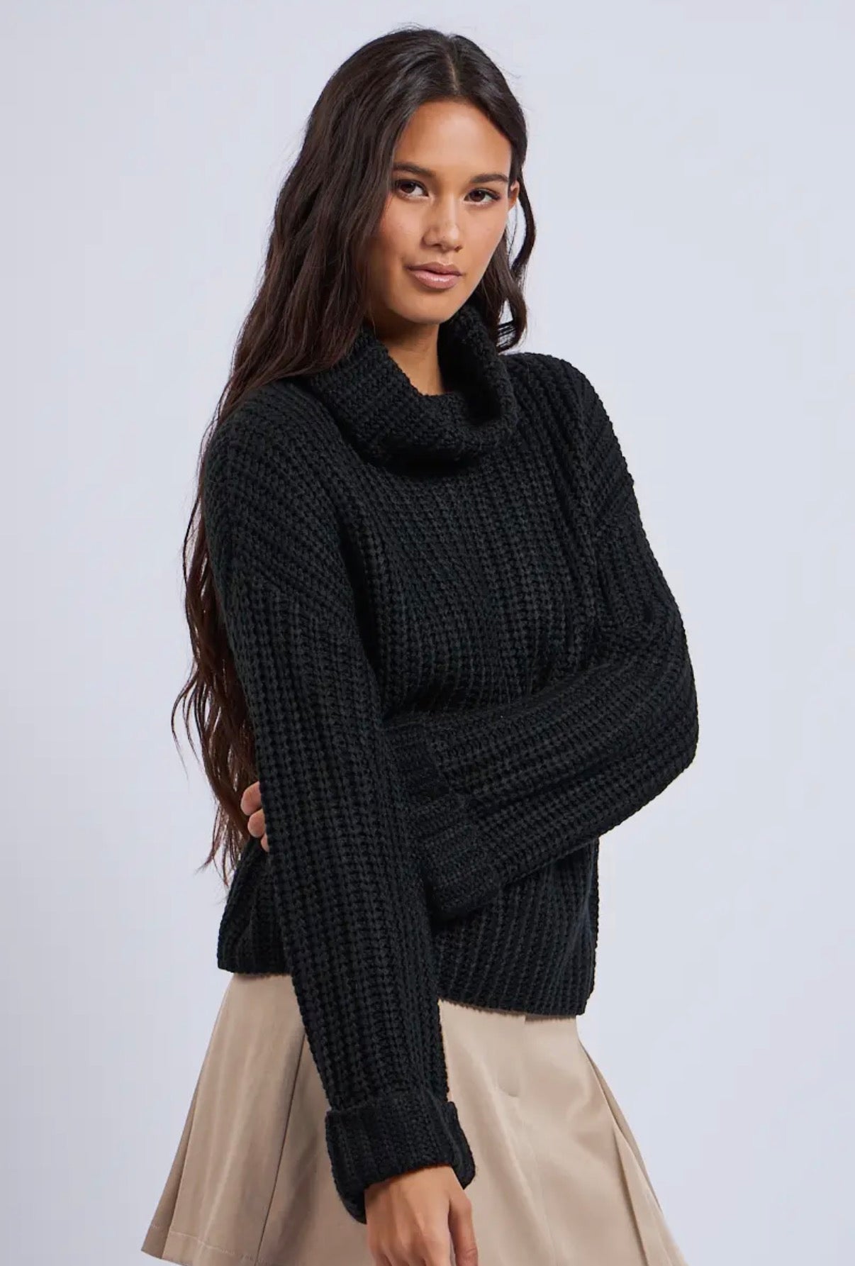 Black Turtle Neck Cable Knit Sweater