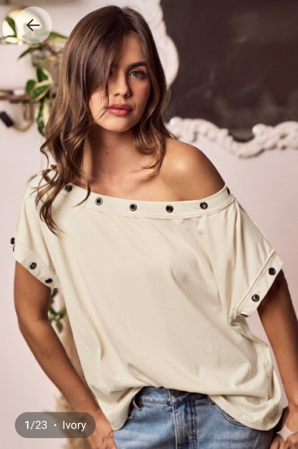 Ivory Metal Eyelet Trim Top