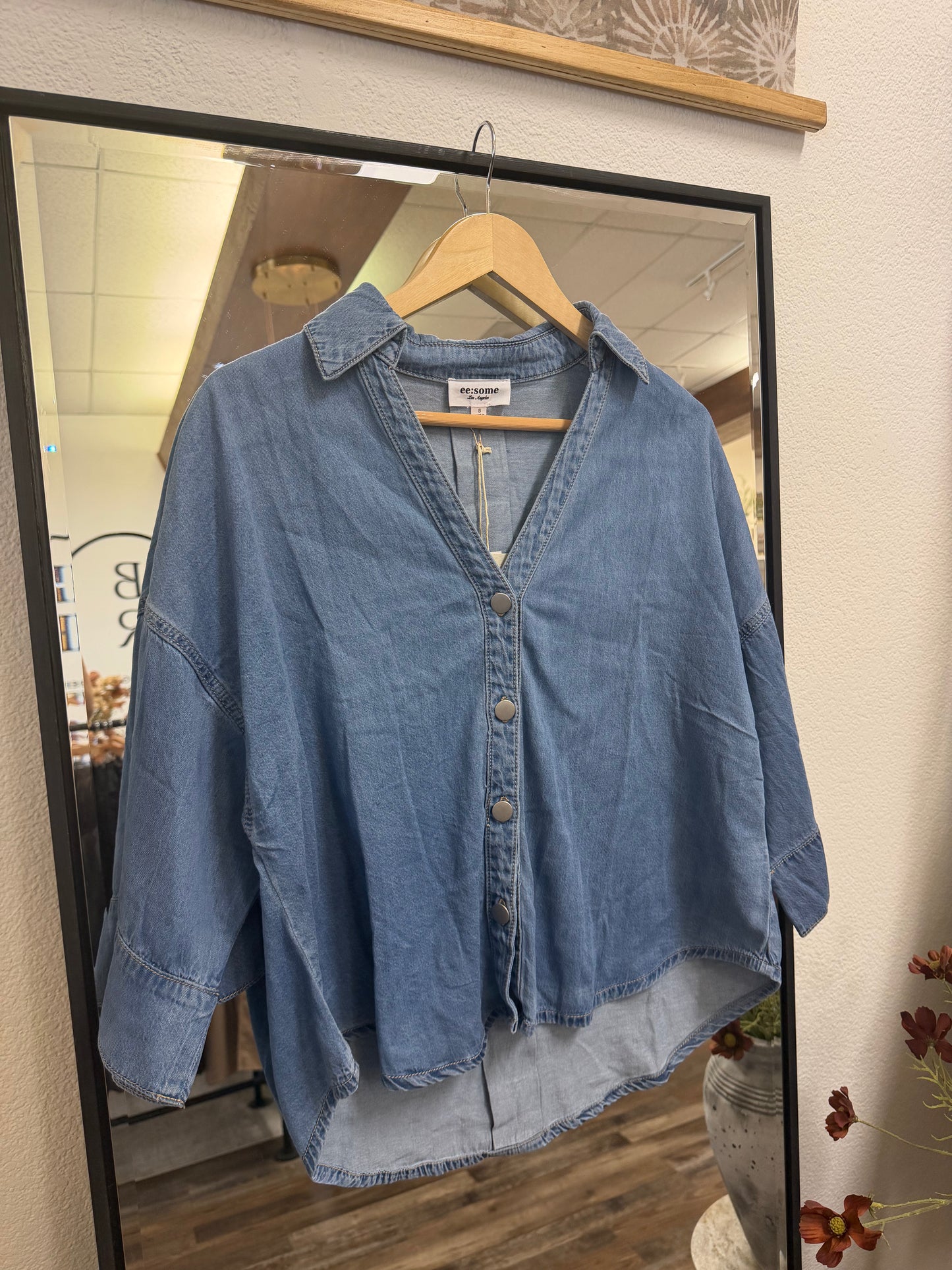 Denim Button Up Half Sleeve Top