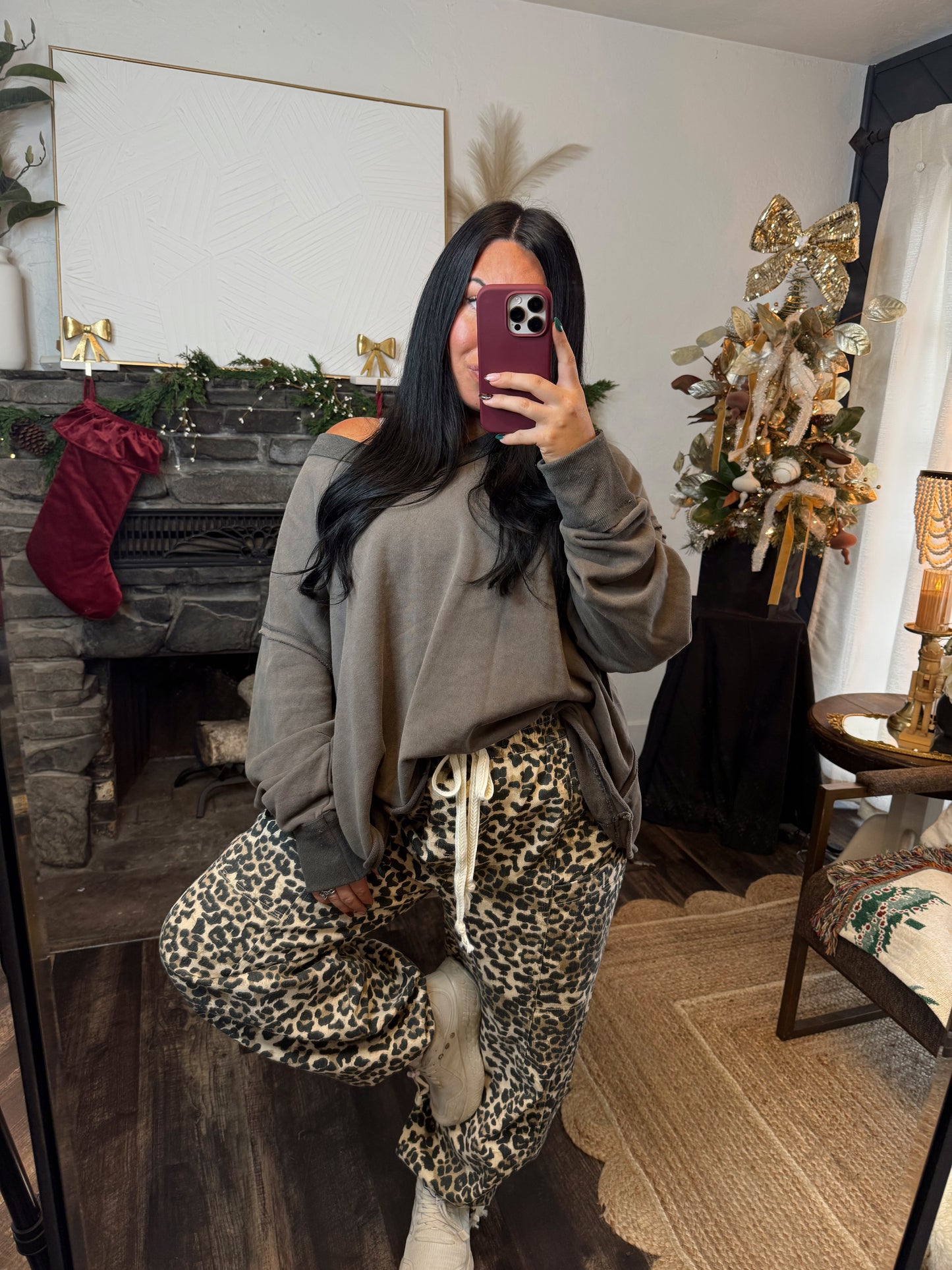 Leopard Print Drawstring Pants