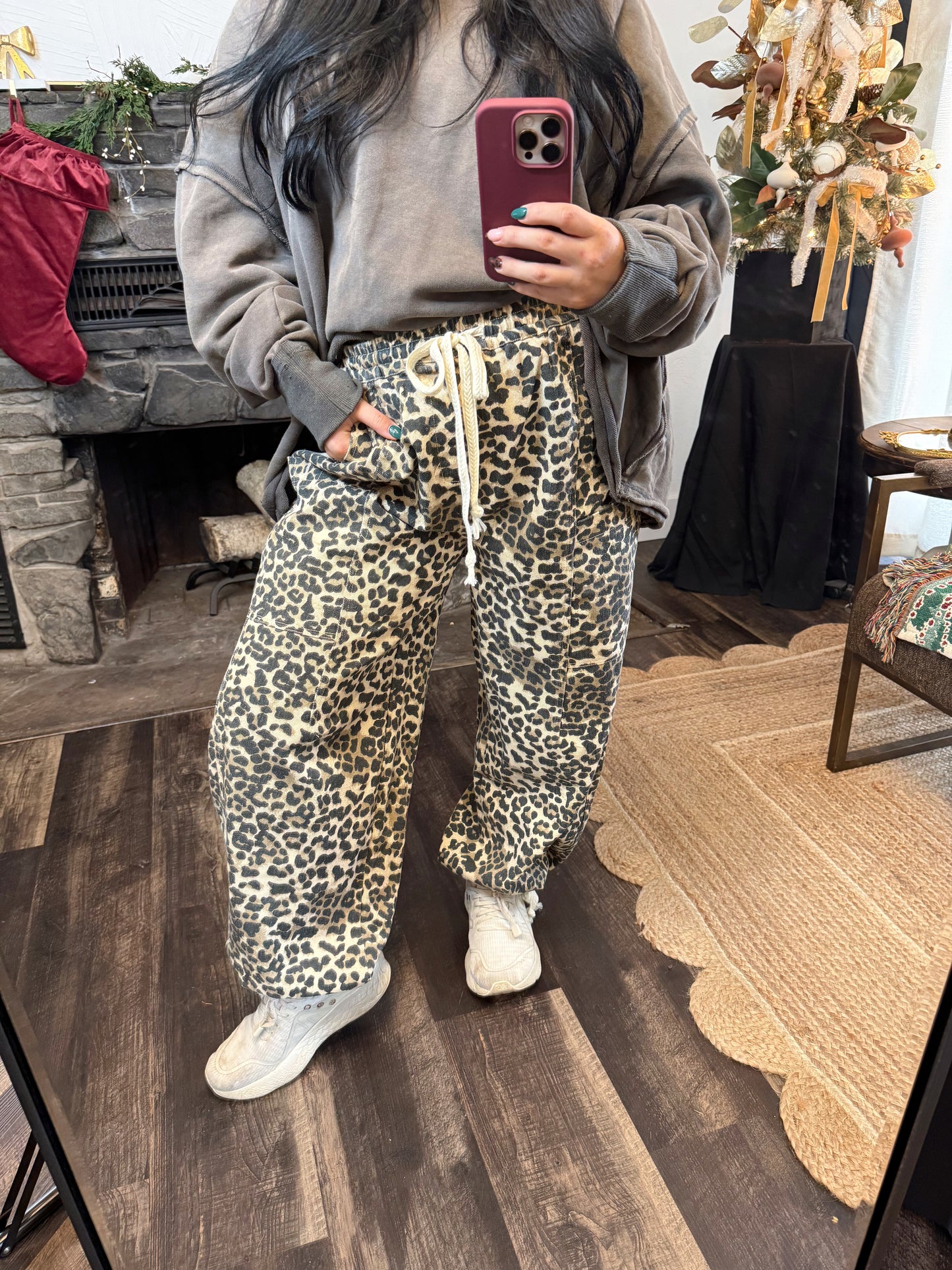 Leopard Print Drawstring Pants