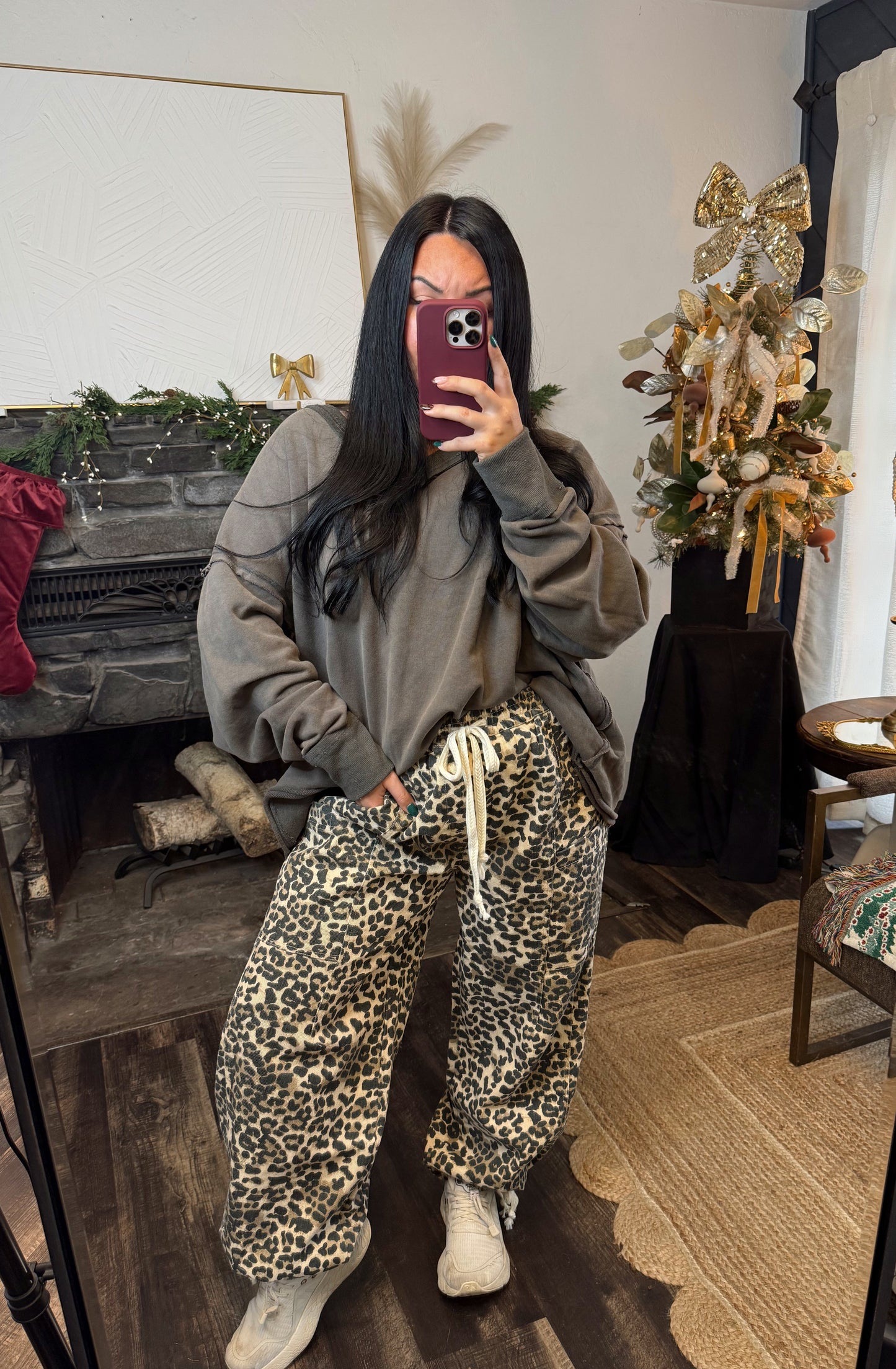 Leopard Print Drawstring Pants