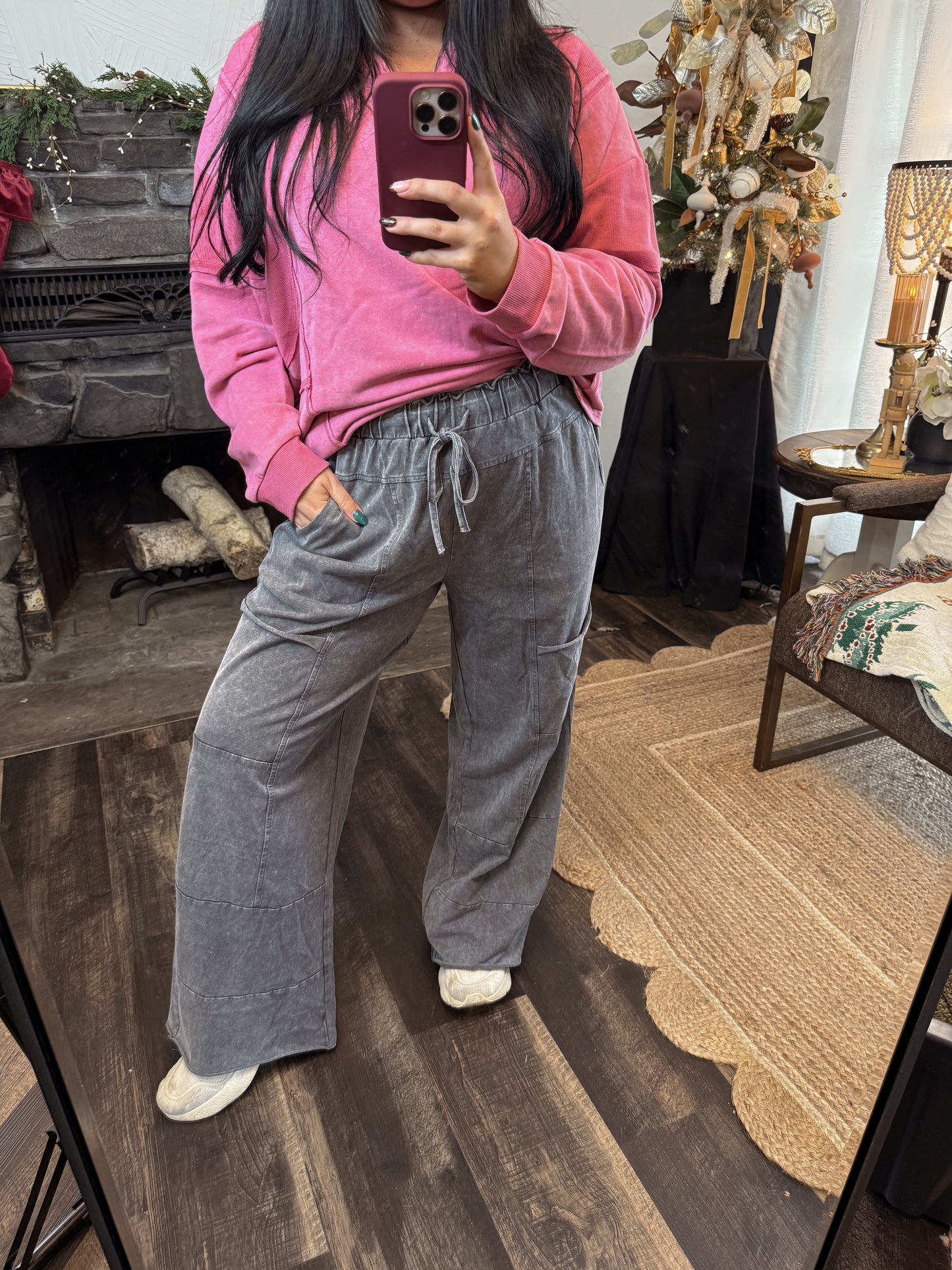Mineral Wash High Waist Patched Pants