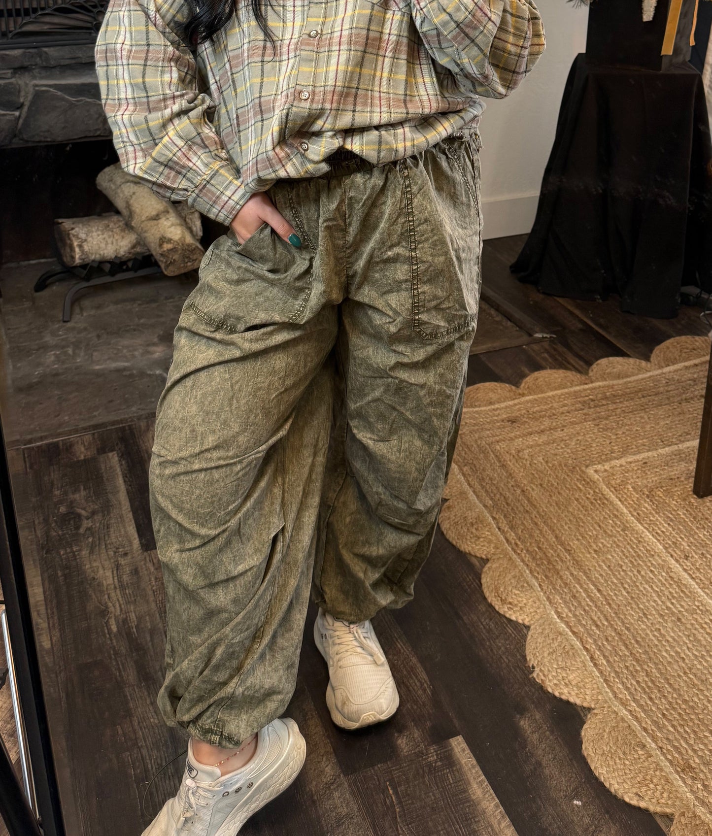 Wide Leg Washed Parachute Pants