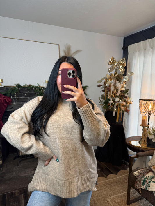 Ribbed Trim Mock Neck Sweater