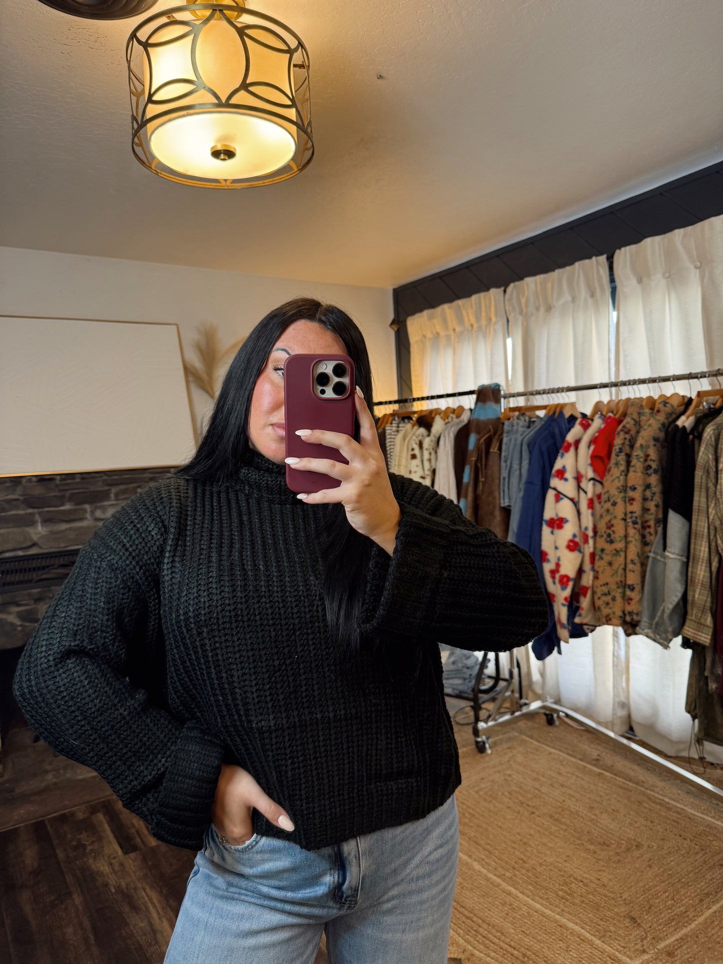 Black Turtle Neck Cable Knit Sweater