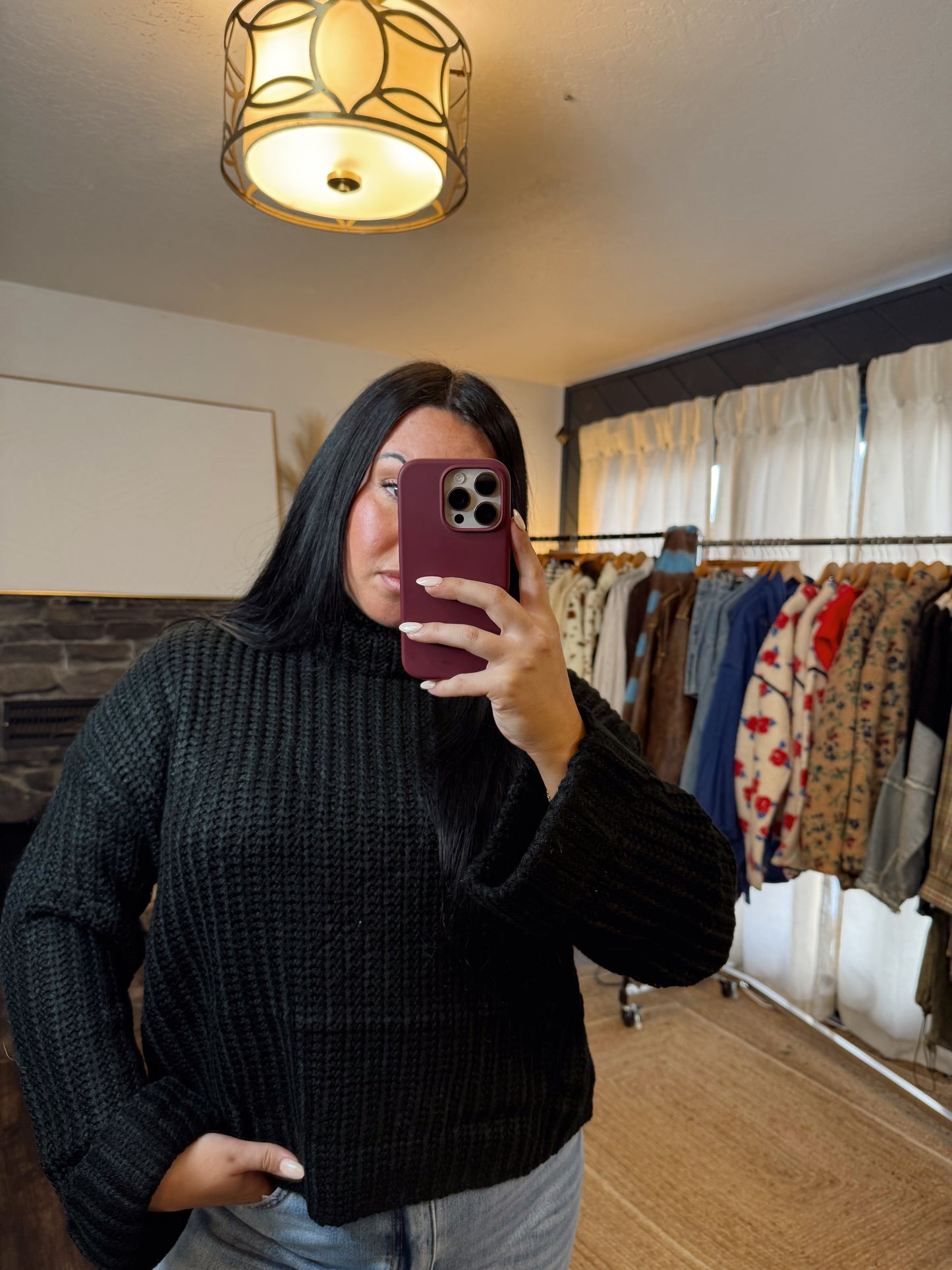 Black Turtle Neck Cable Knit Sweater