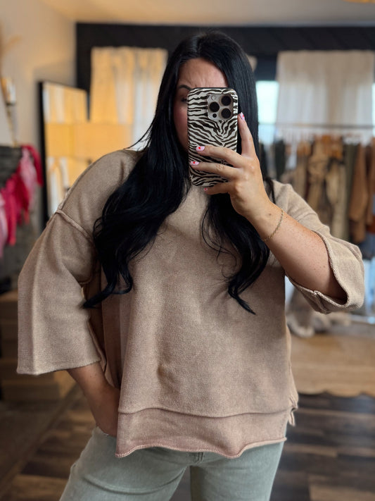 Washed 3/4 Sleeve Top