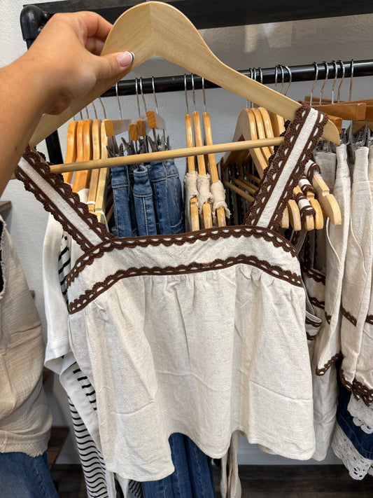 Scalloped Trim Linen Tank Top