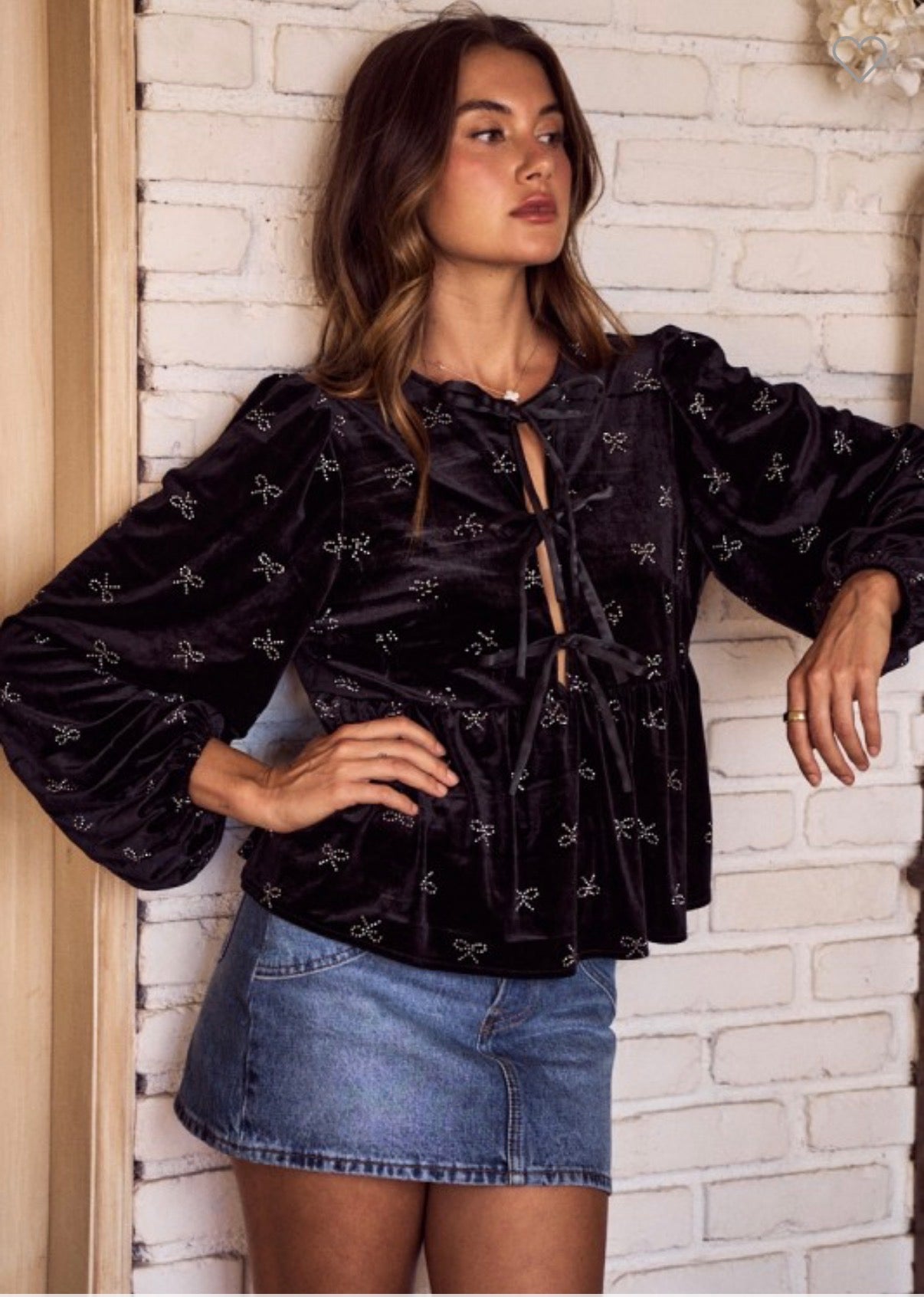 Ribbon Embellished Velvet Top