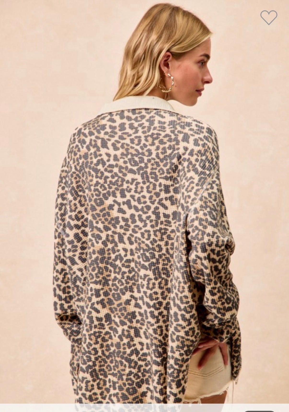 Leopard Print Waffle Thermal Button Up