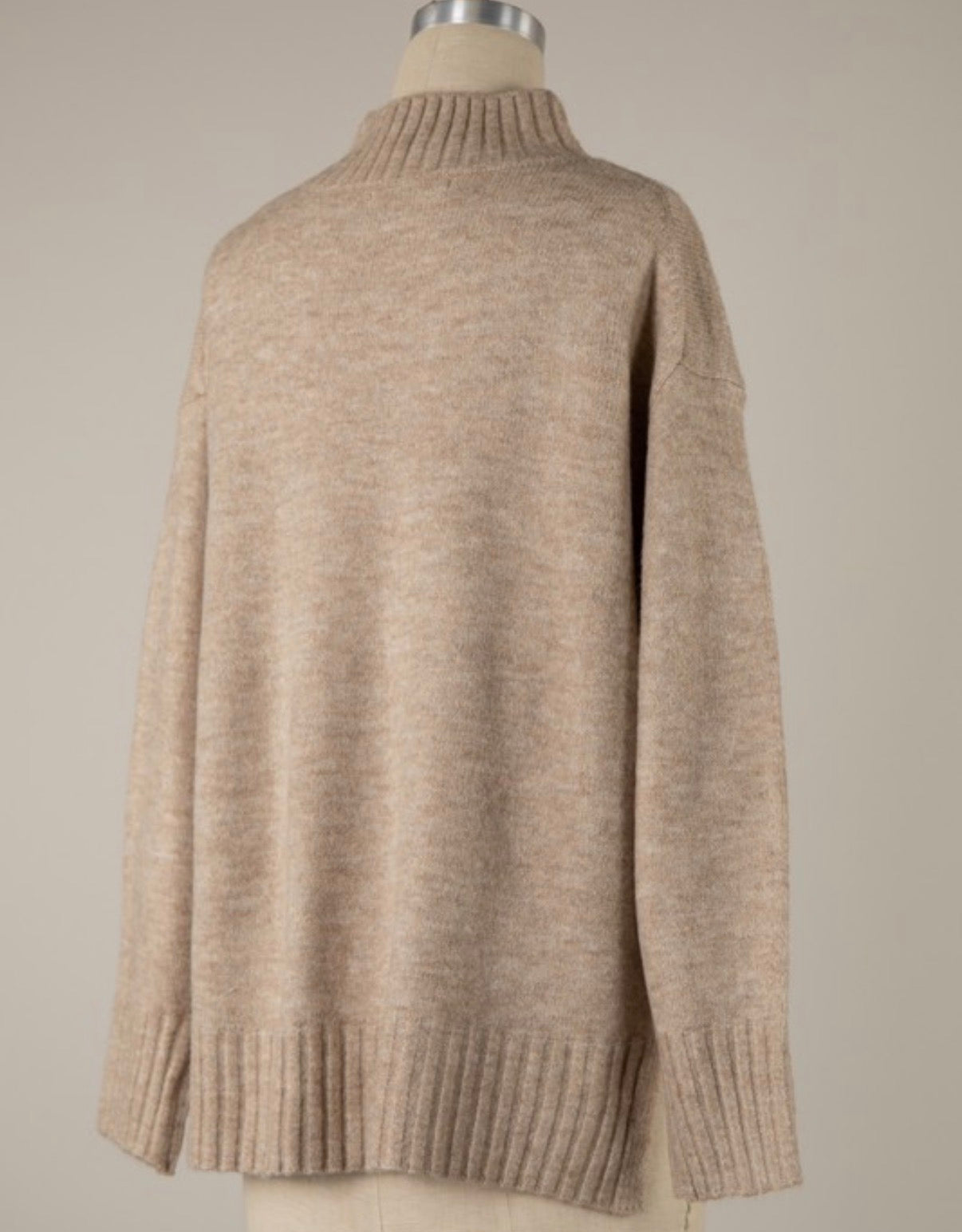 Ribbed Trim Mock Neck Sweater