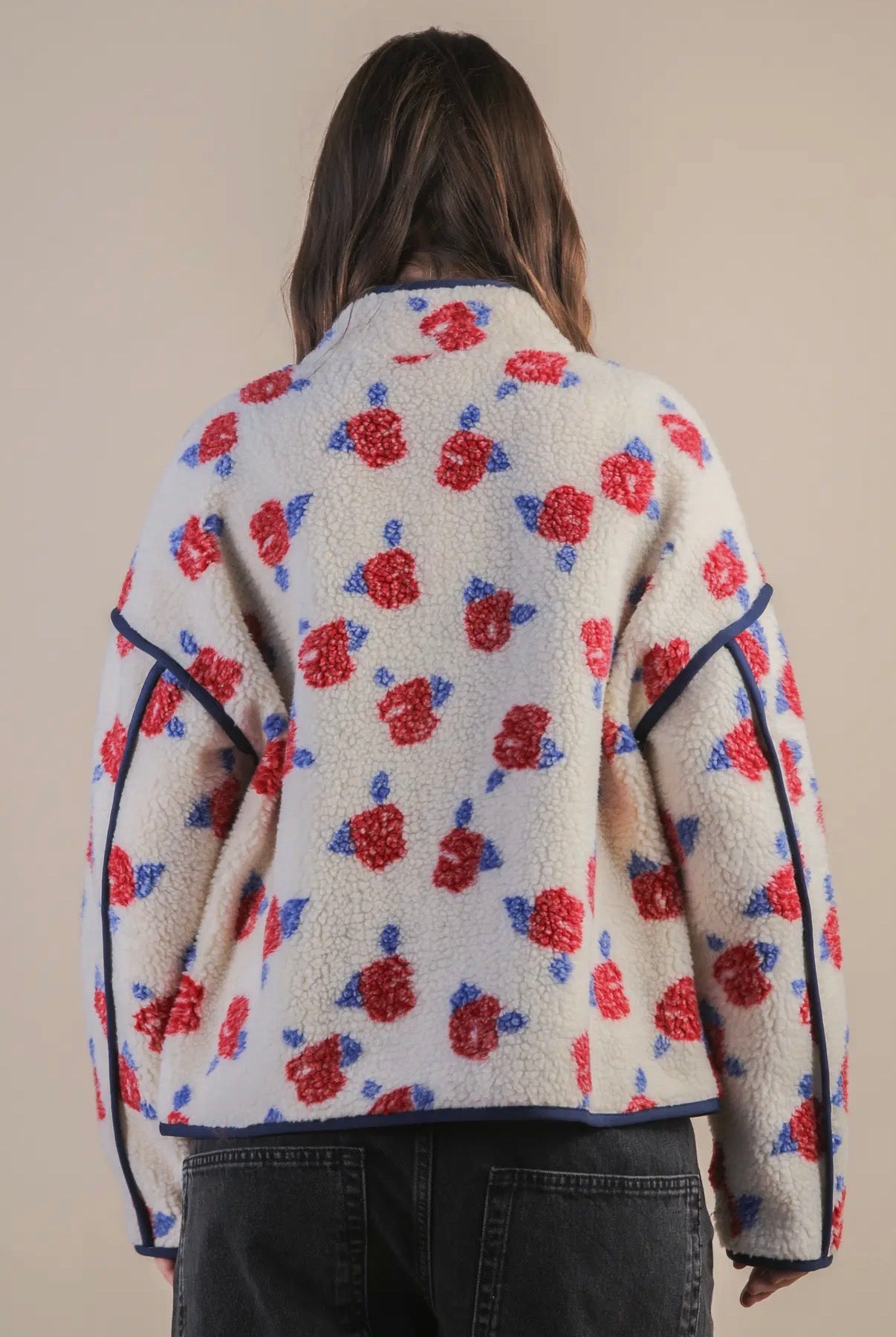 Oversized Floral Printed Sherpa Jacket