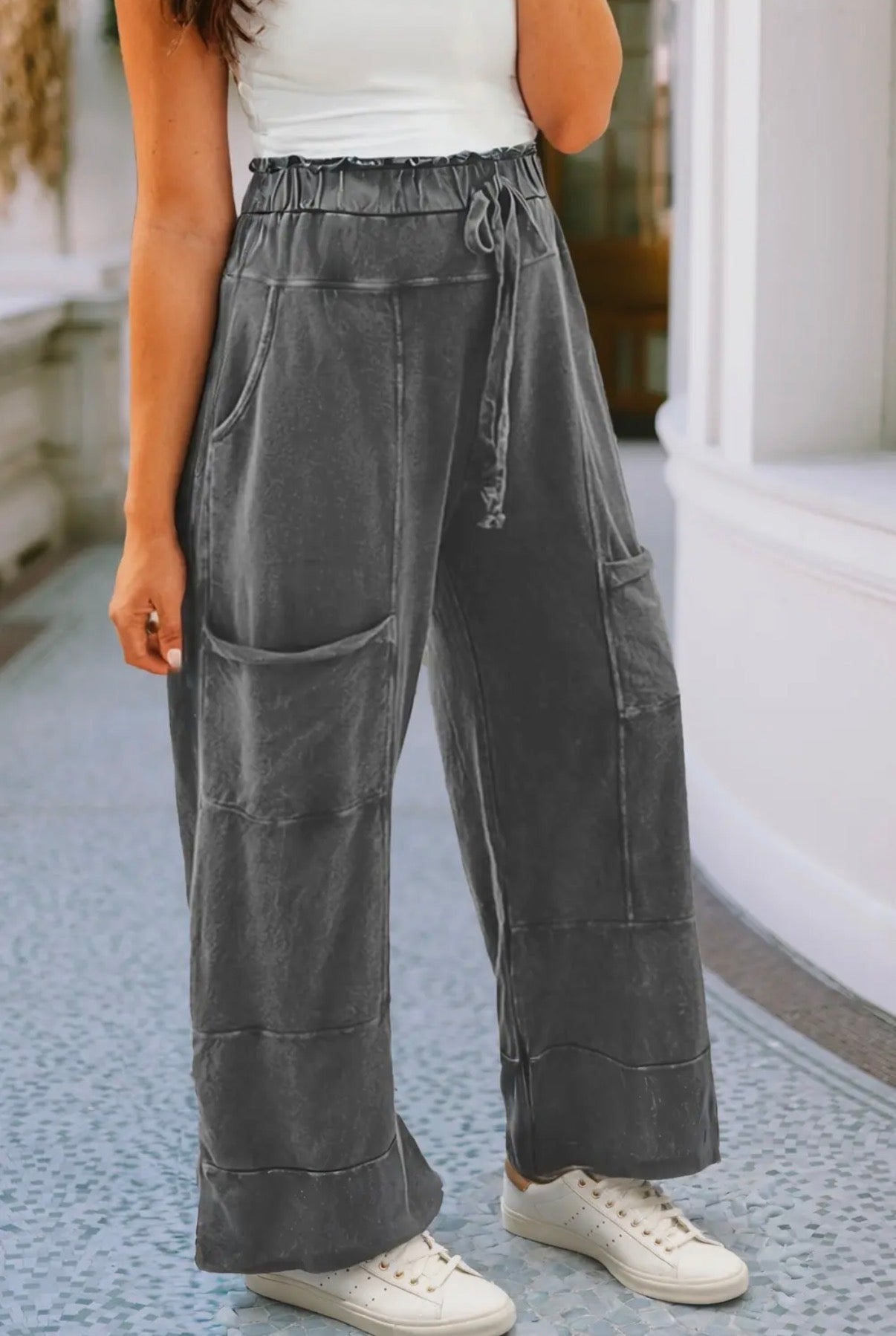 Mineral Wash High Waist Patched Pants