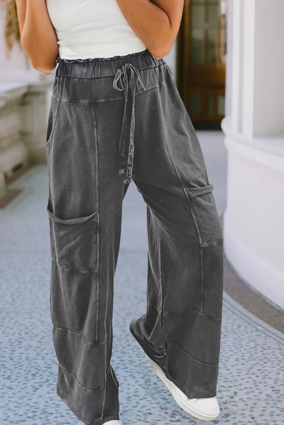 Mineral Wash High Waist Patched Pants