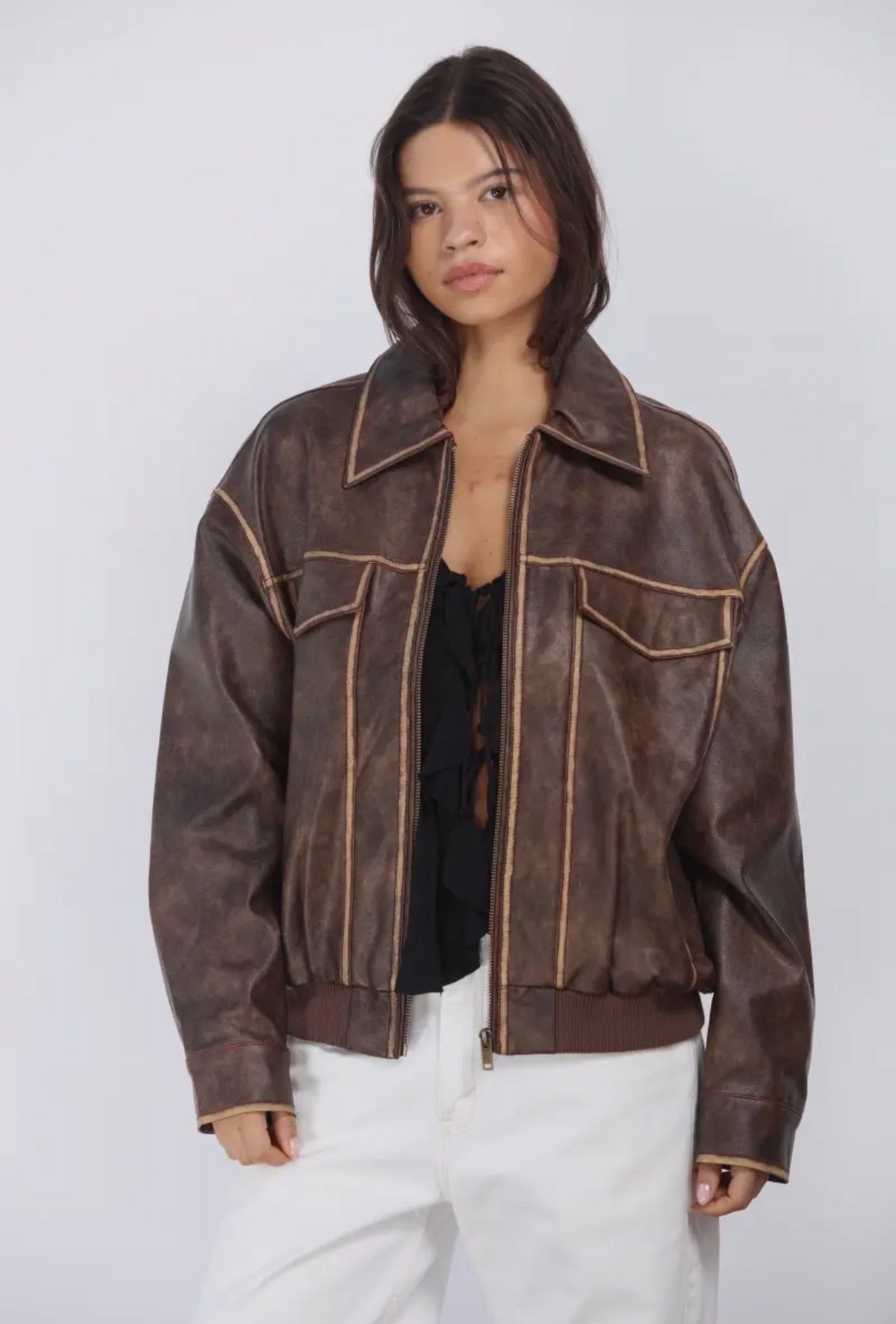 Leather Oversized Bomber Jacket