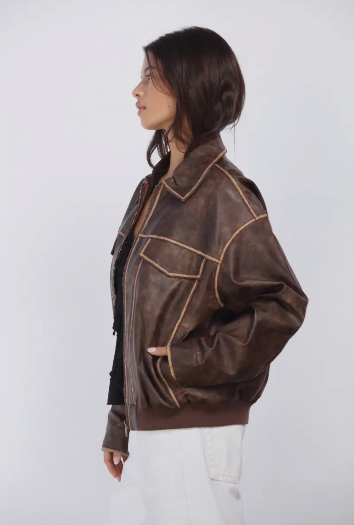 Leather Oversized Bomber Jacket