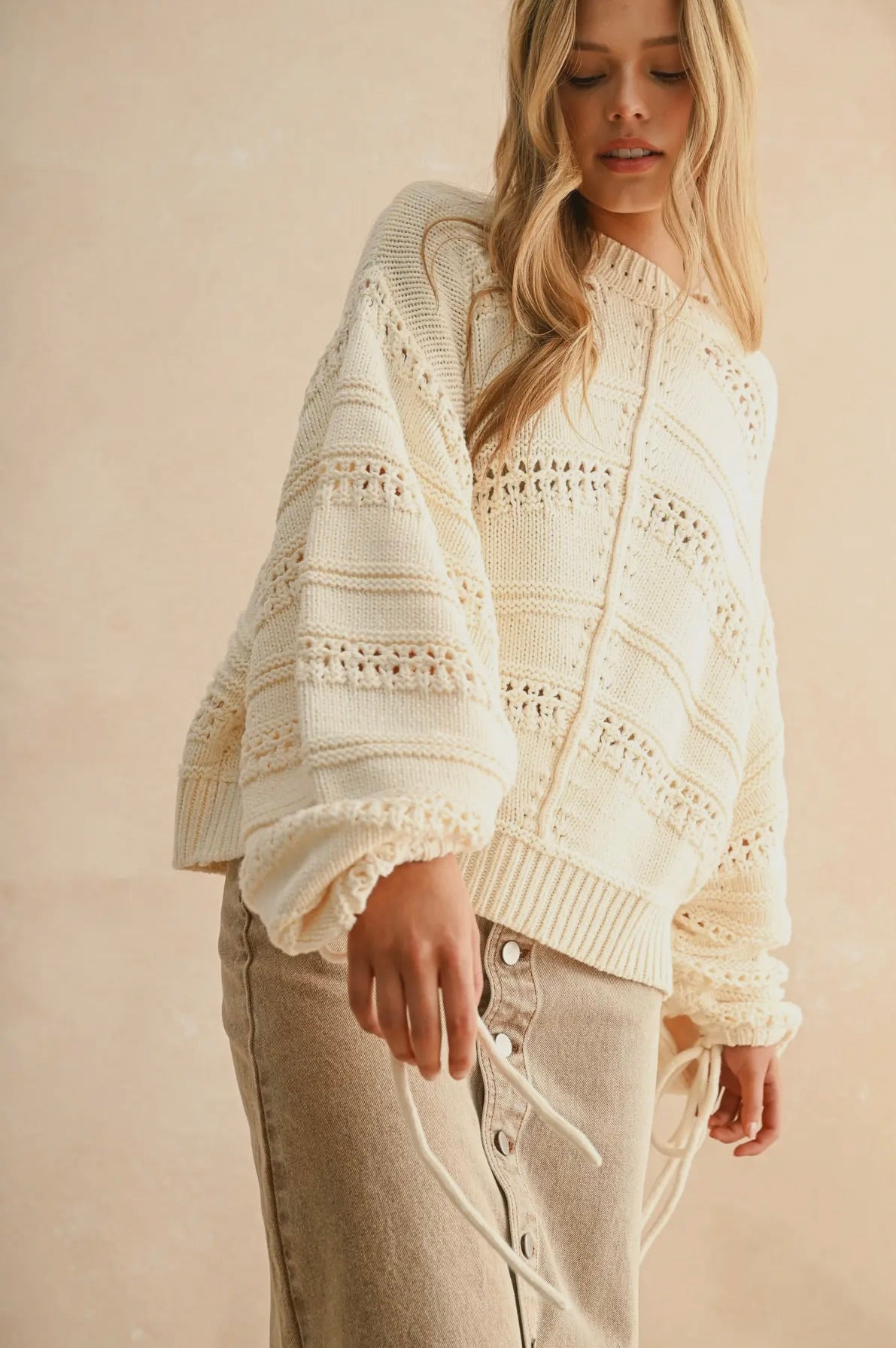Lila Ruched Beige Sweater