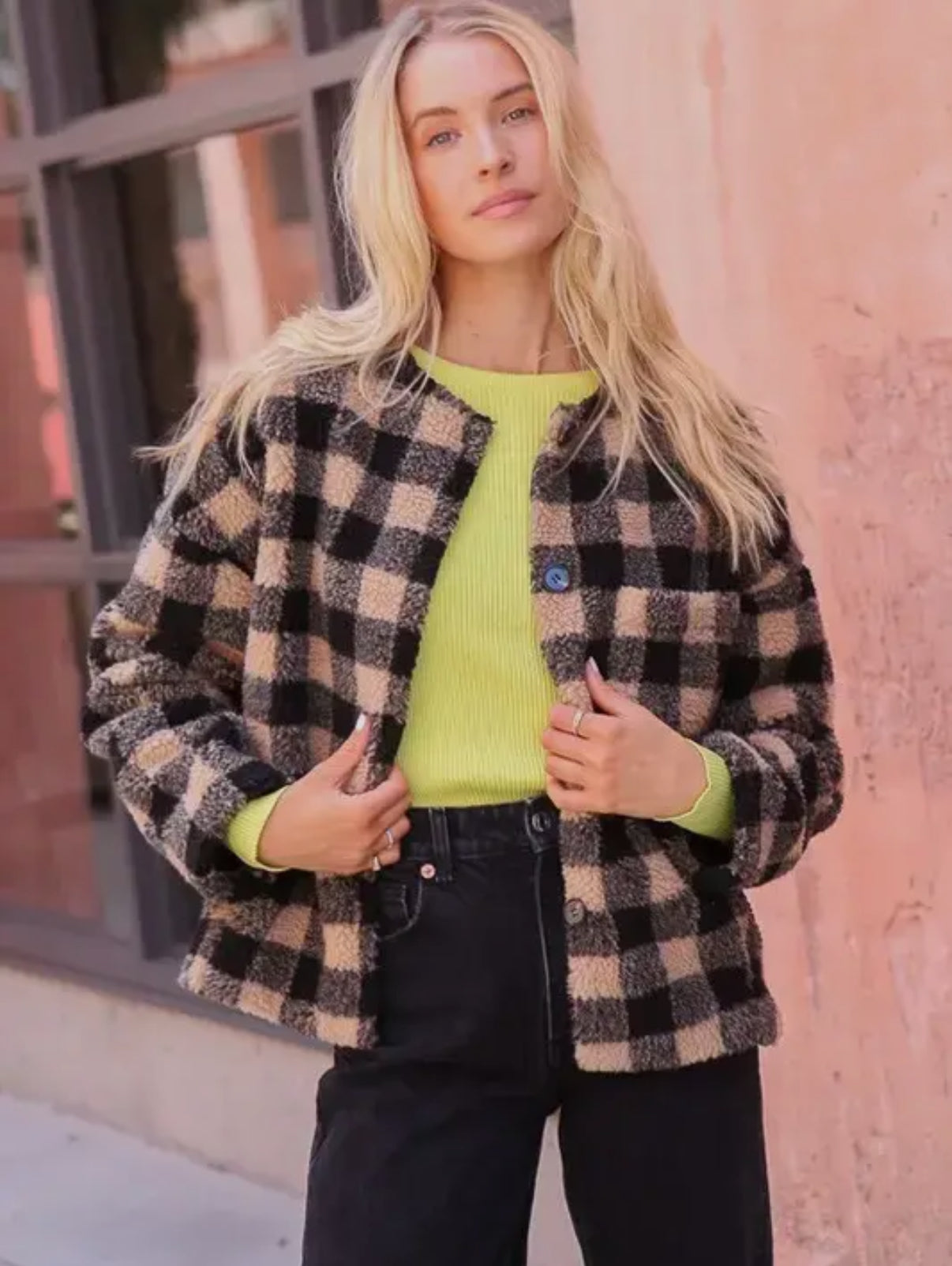 Taupe and Black Plaid Jacket