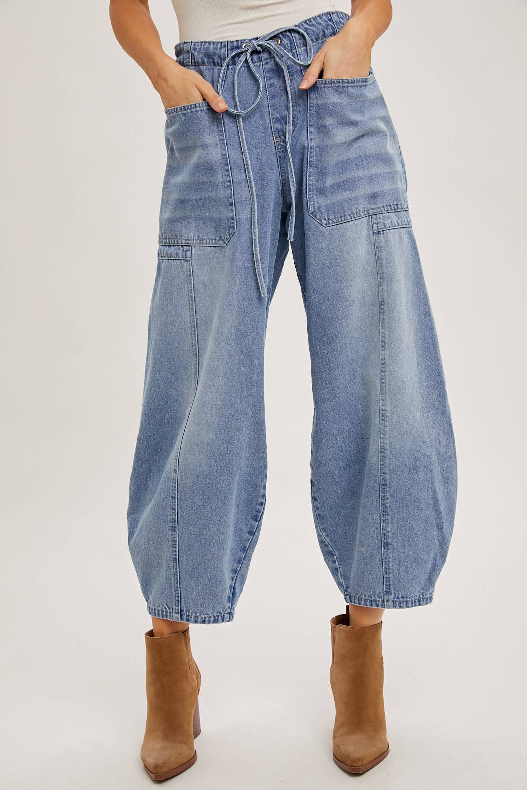 DENIM DRAWSTRINGS BARREL JEANS