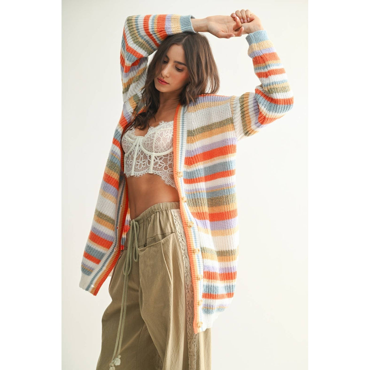 Cross the Rainbow Striped Button-Up Knit Cardigan
