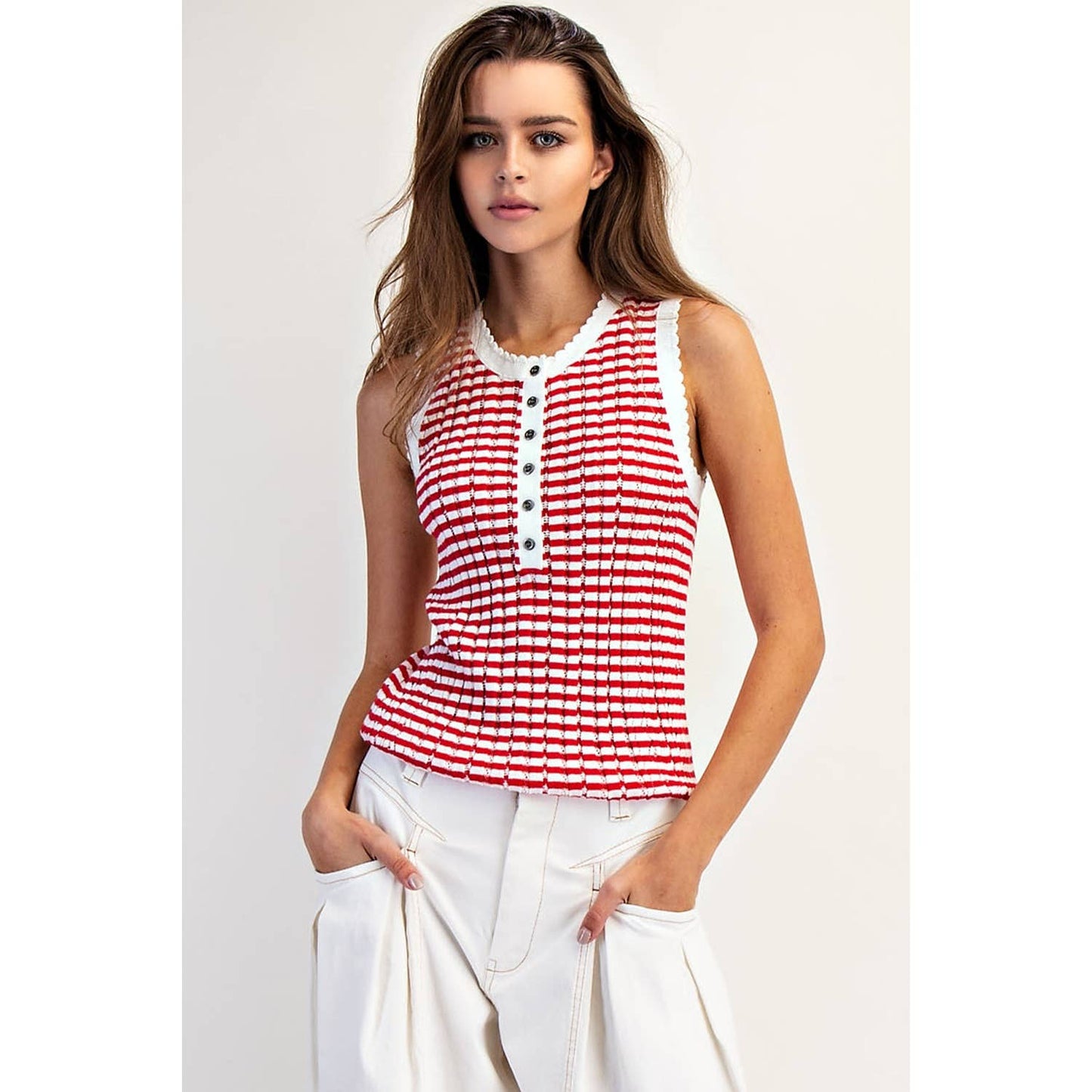 STRIPE TANK TOP POINTEL SWEATER TOP