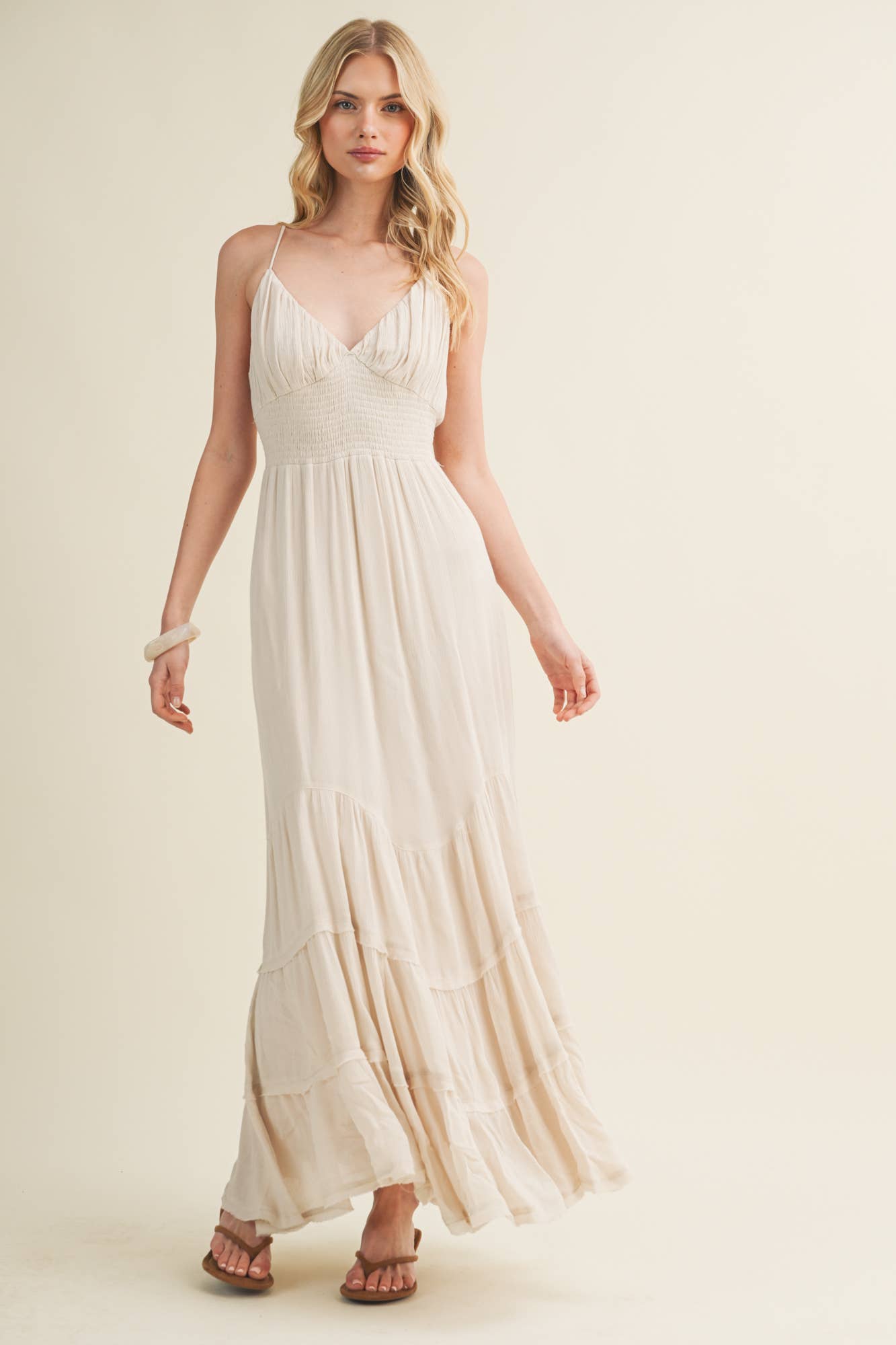 Contoured Shirring Cascading Tiered Dress