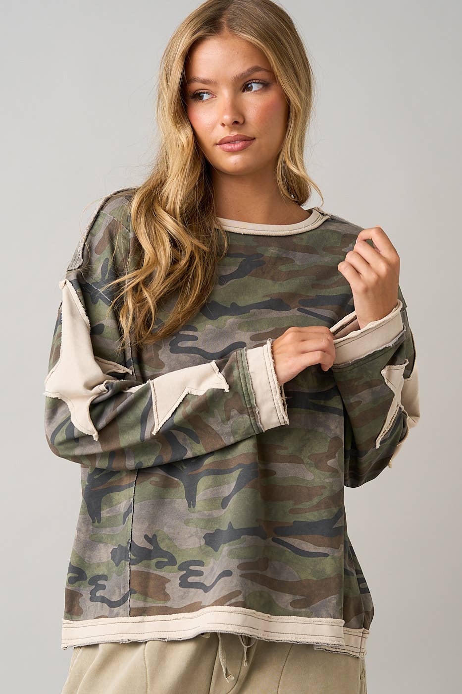 Camo Star Patch Long Sleeve Top