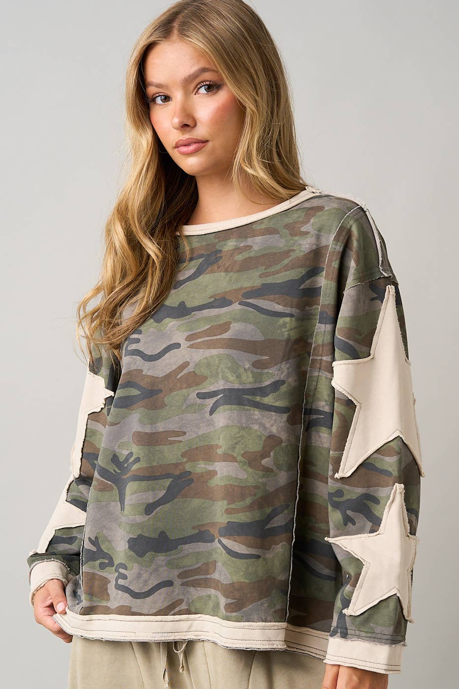 Camo Star Patch Long Sleeve Top