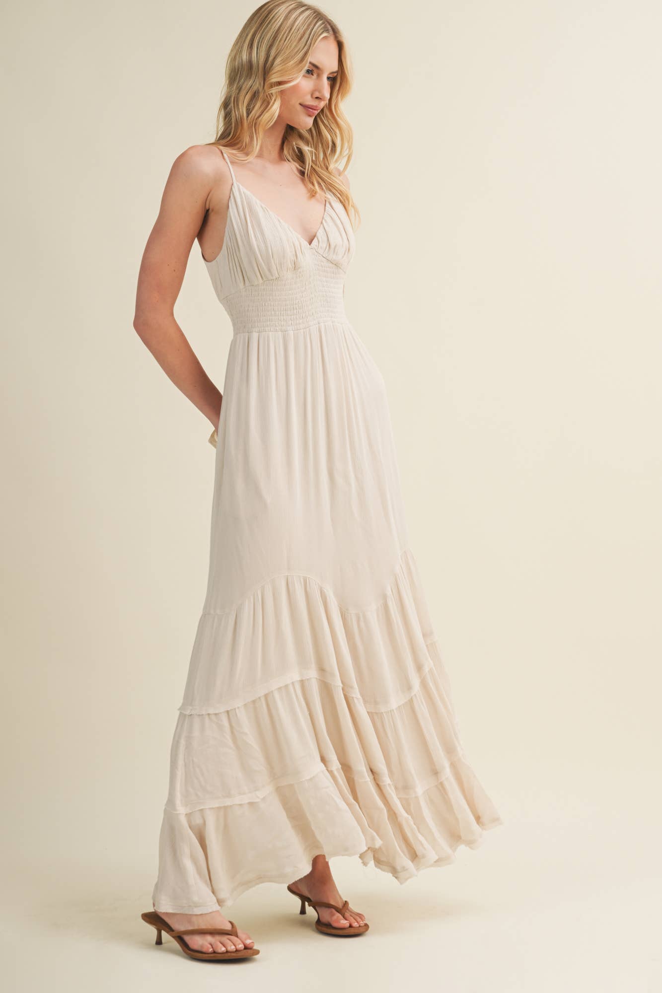 Contoured Shirring Cascading Tiered Dress